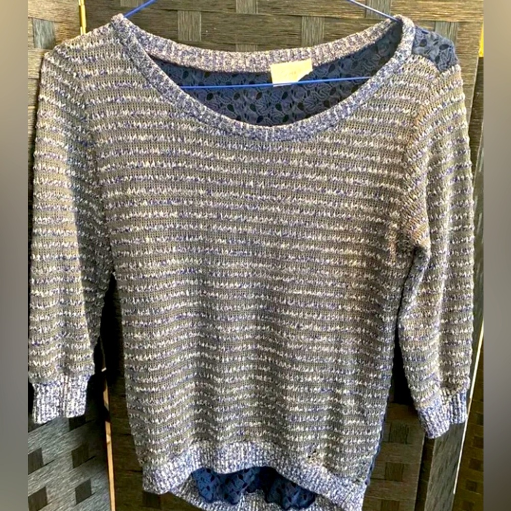 Women’s Crocheted/Knitted Top Size M Navy Blue Gray - Picture 1 of 7